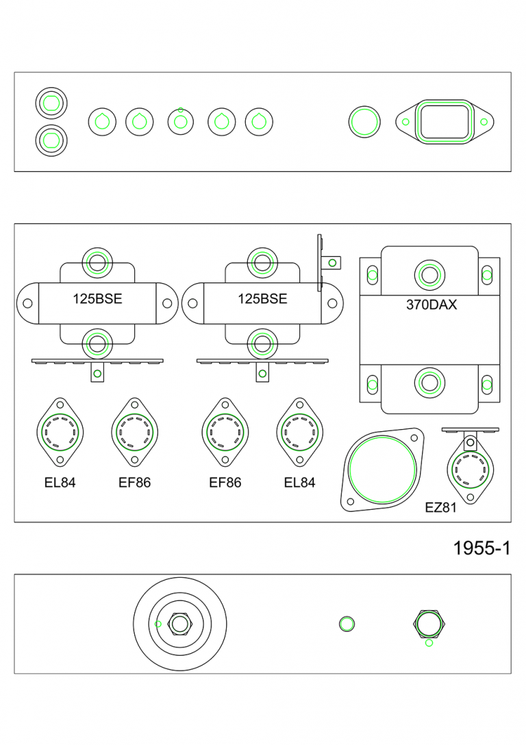 Chassis design of the first prototype of the 1955 model amplifier.