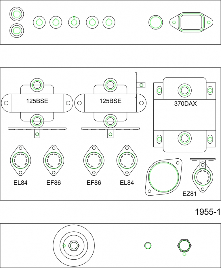 Chassis design of the first prototype of the 1955 model amplifier.