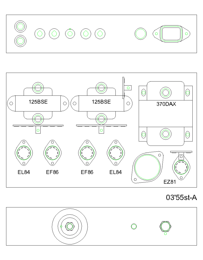 Chassis design of the first prototype of the 1955 model amplifier.