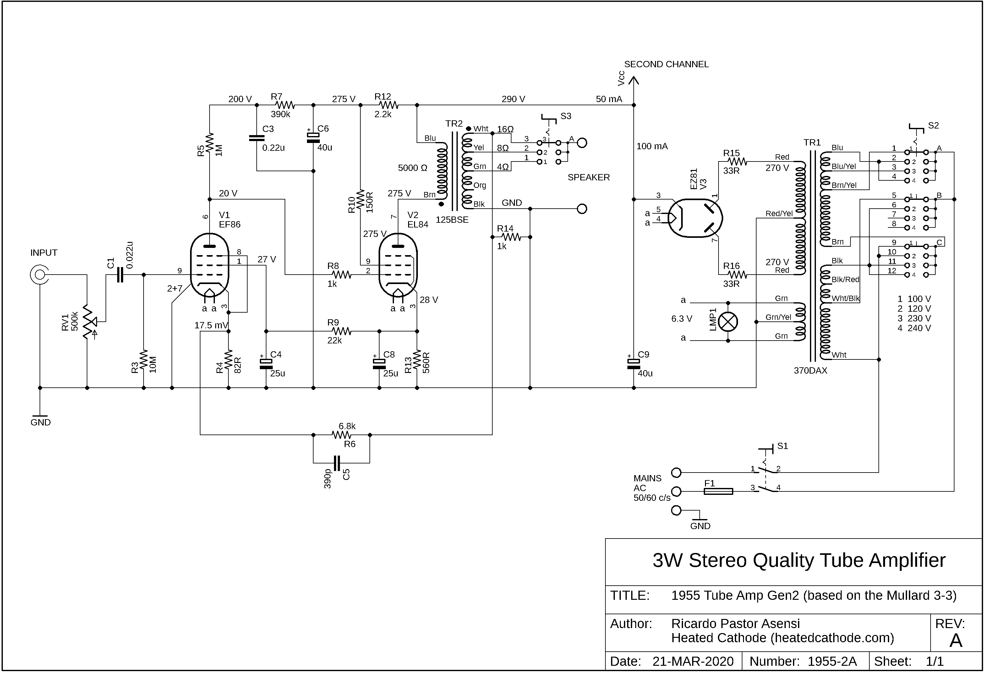 Model 1955 Gen2 tube EL84 Single Ended Audio Amplifier Circuit Diagram