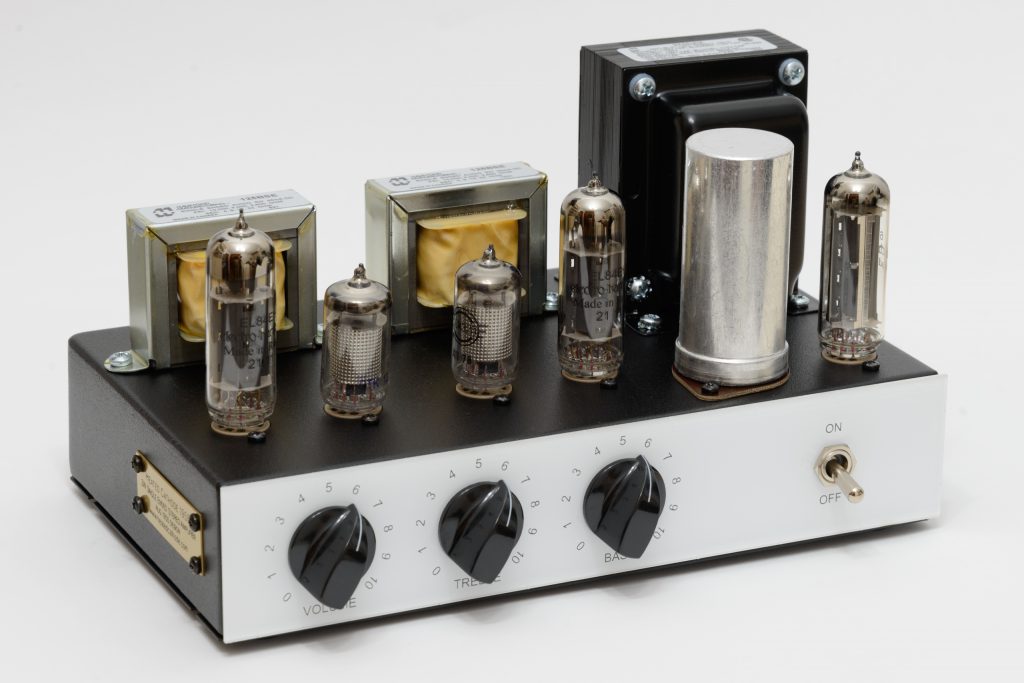 Model 1955-3 single ended stereo tube amp perspective view.