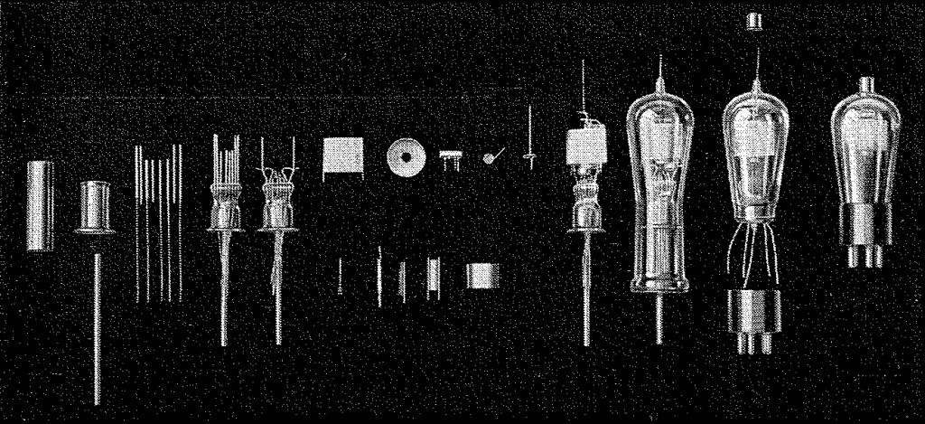 Parts and assembly of an old thermionic vacuum tube 24A - RF screen-grid tetrode from 1929.