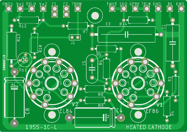 Top-side drawing of the left-channel B1955-1C-L PCB for the Model 1955 amplifier.