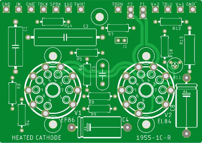Top-side drawing of the right-channel B1955-1C-R PCB for the Model 1955 amplifier.