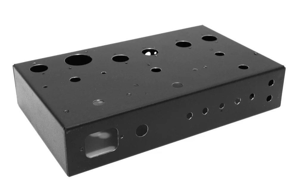 Empty 1955-1 amplifier chassis rear isometric view.