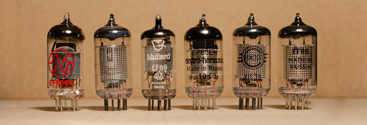 Several EF86 tubes from different manufacturers.