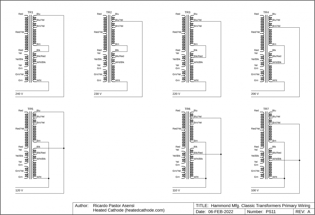 Hammond Manufacturing Universal Primary Classic Power Transformers - Primary Wiring Diagram.