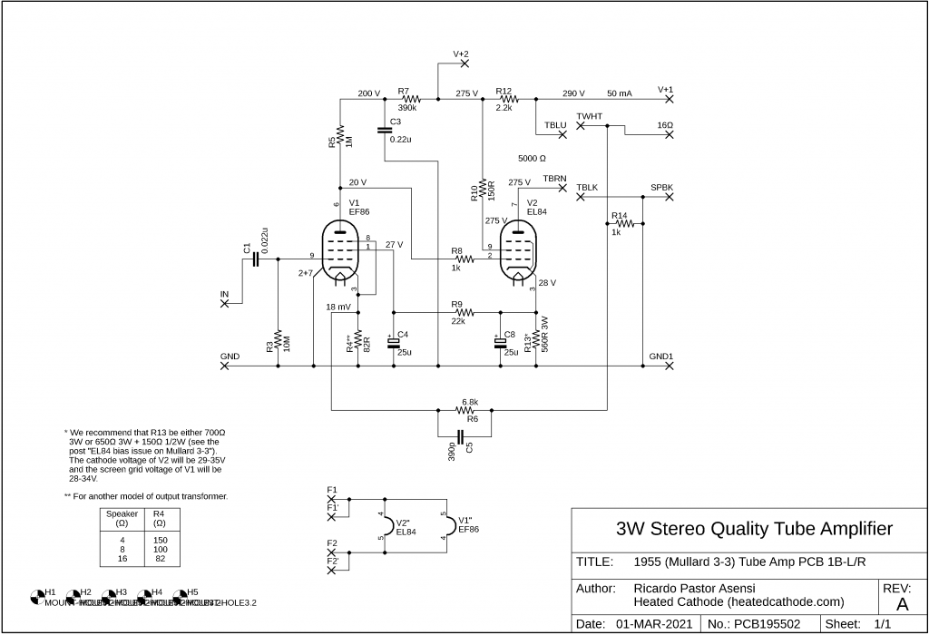Mullard 3-3 Tube Amp PCB schematic.